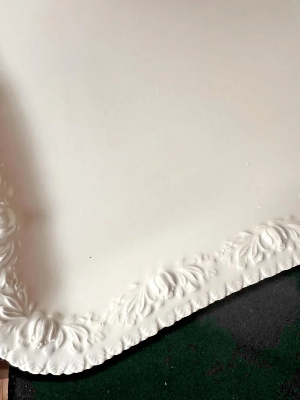Vintage Italian White Ceramic Serving Platter 16x12 Rose Leaf Border Serveware